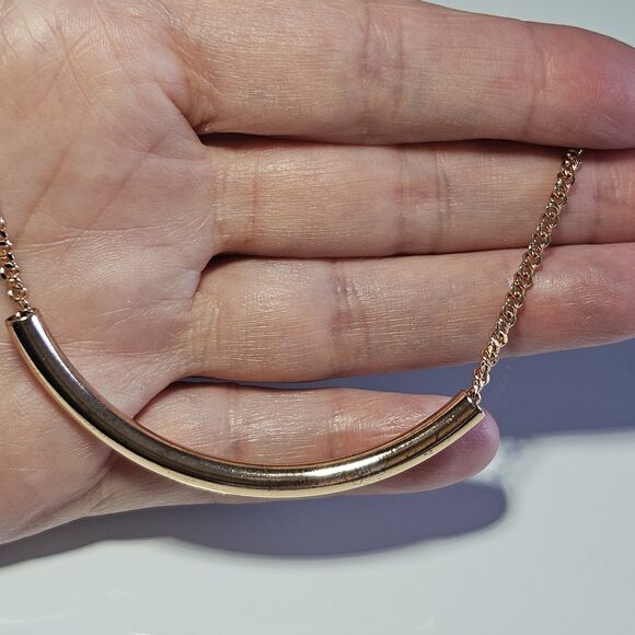 Fossil Rose Gold Tone Curved Tube Charm Pendant Necklace 16-17" - Picture 1 of 16